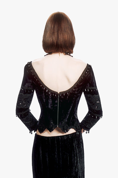Crushed Velvet Beaded Corset Top