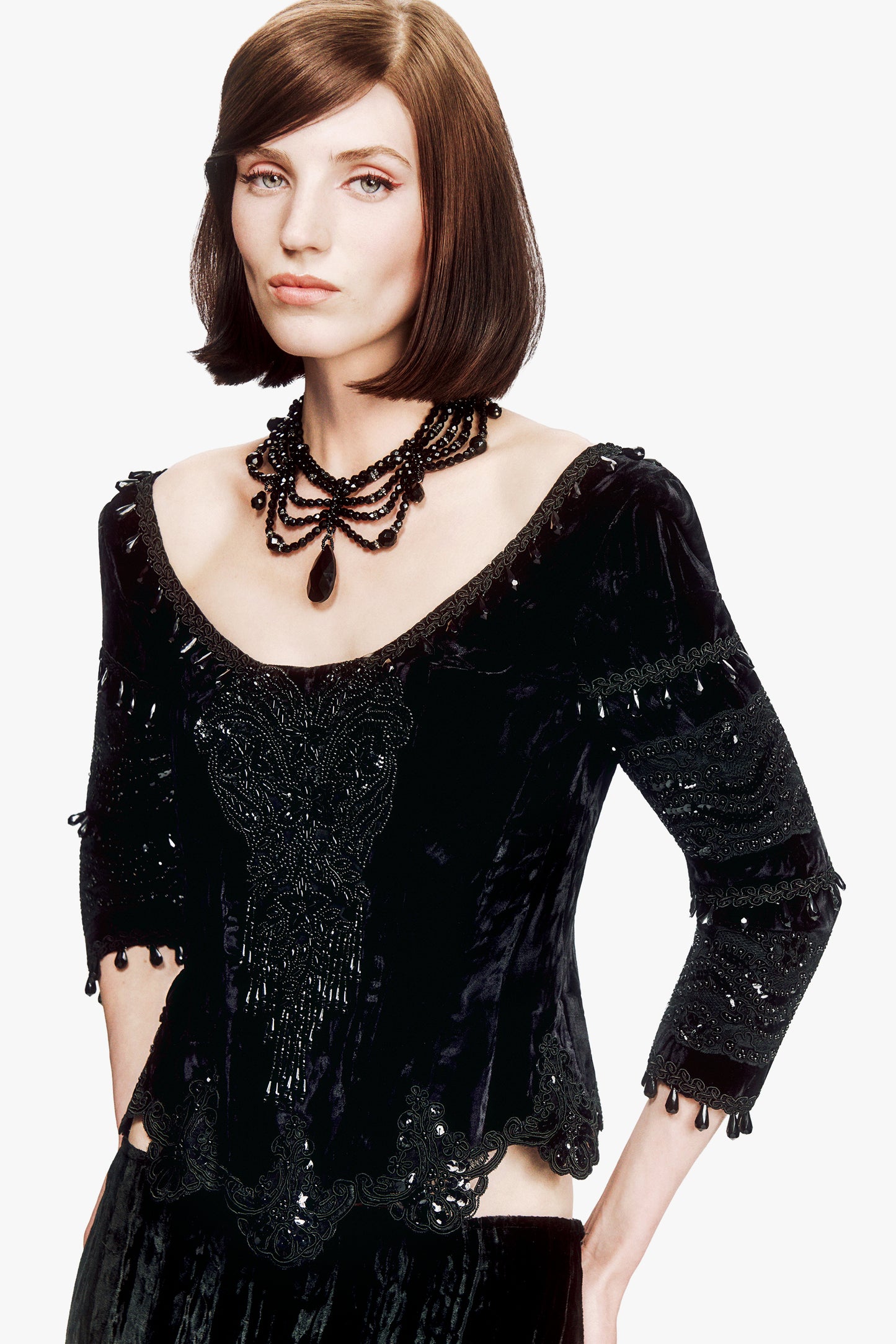 Crushed Velvet Beaded Corset Top