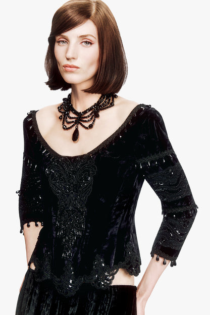 Crushed Velvet Beaded Corset Top