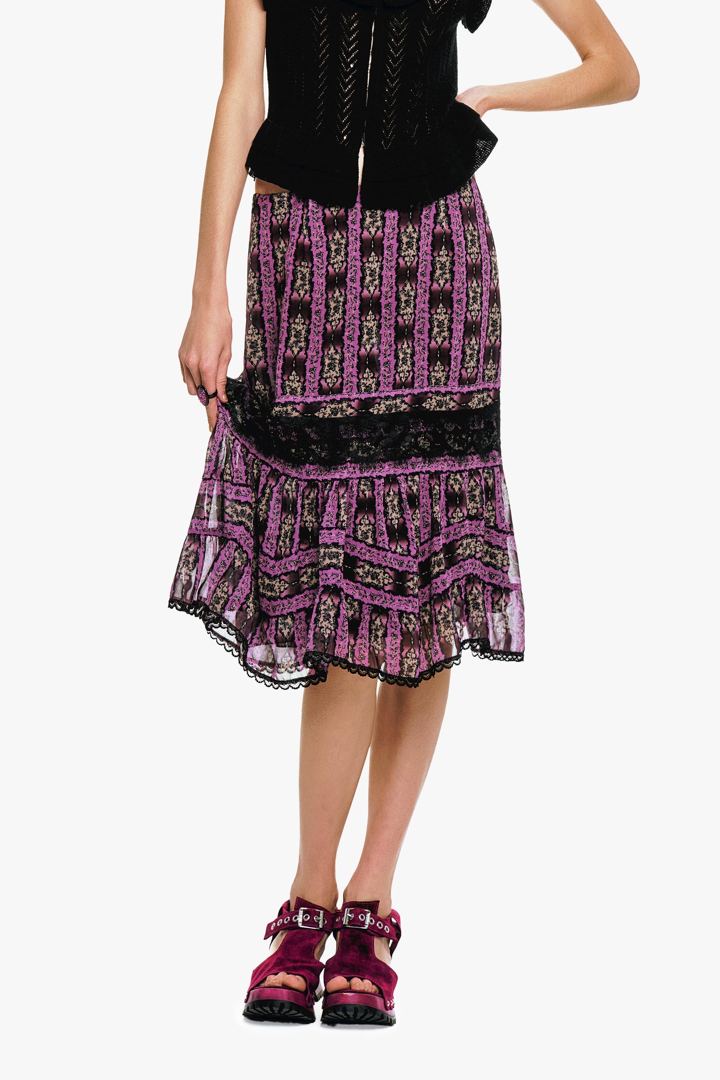 Cameo Stripe Print Midi Skirt