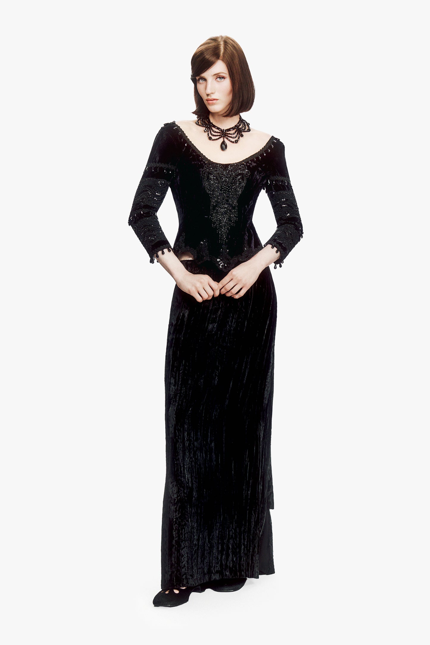 Crushed Velvet Beaded Corset Top