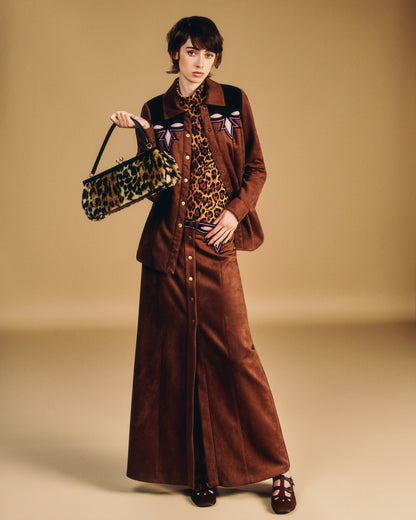 Faux Suede Appliqué Skirt