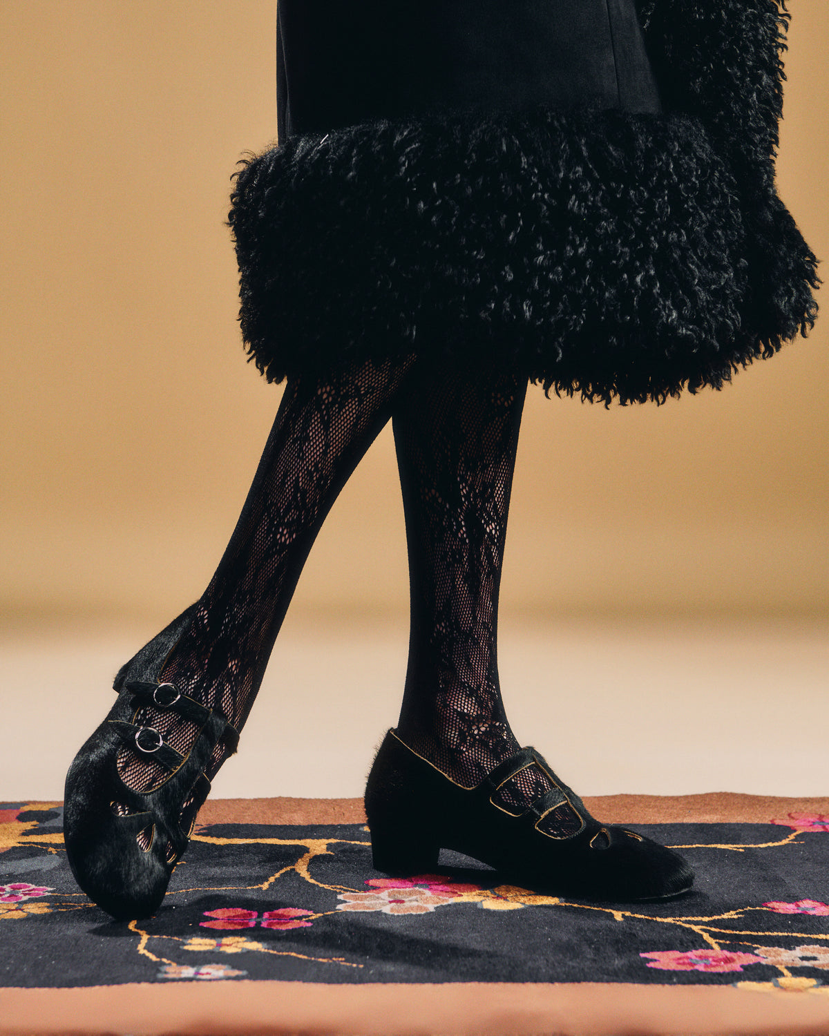 John Fluevog x Anna Sui Calf Hair Mary Janes- Black