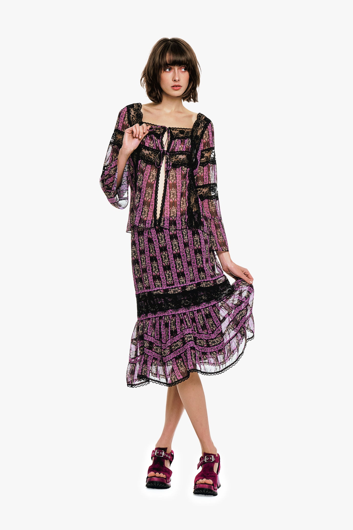 Cameo Stripe Print Tie Blouse