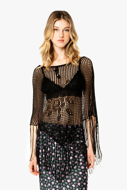 Crochet Fringe Poncho - Licorice
