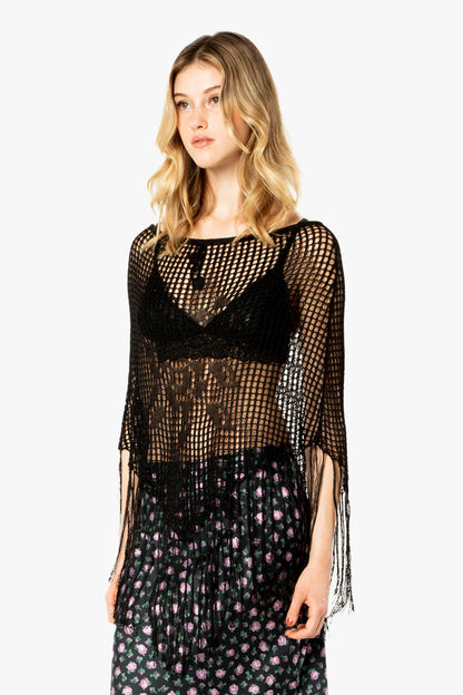 Crochet Fringe Poncho - Licorice