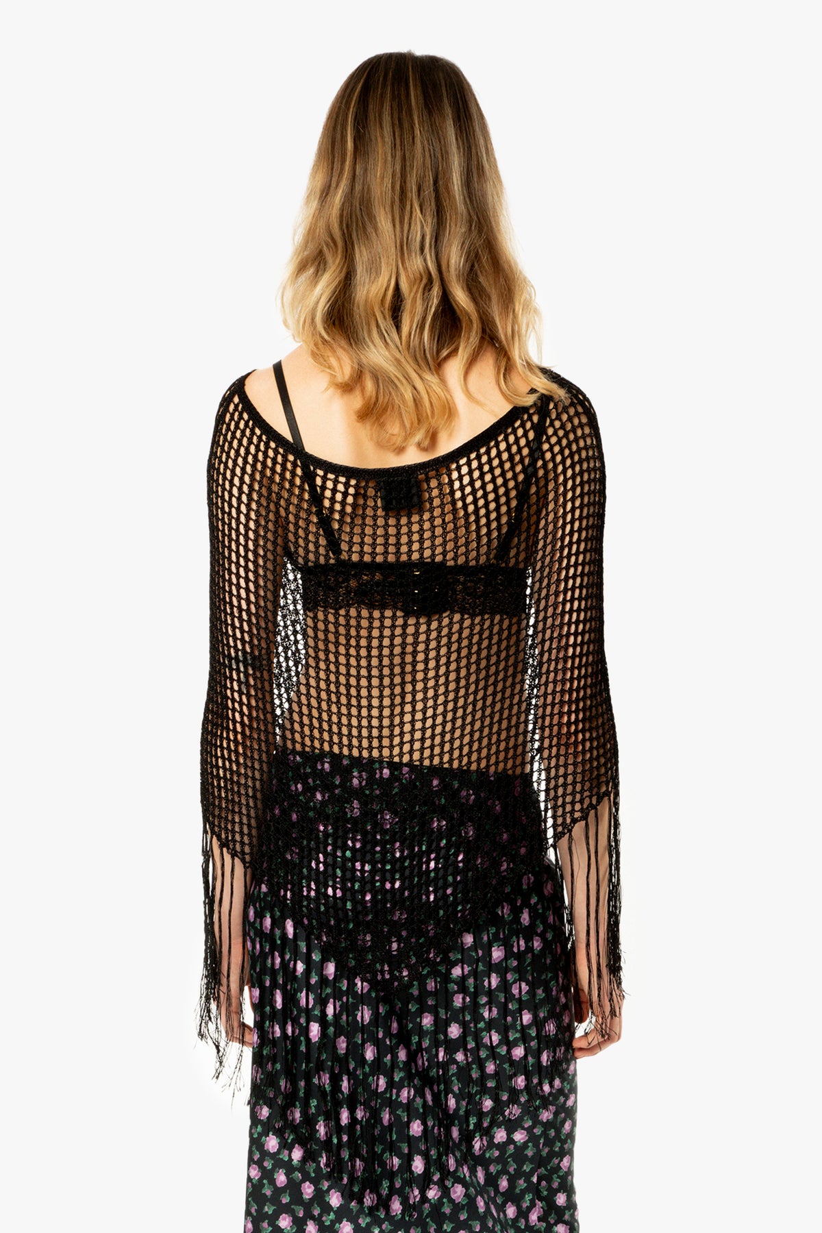 Crochet Fringe Poncho - Licorice