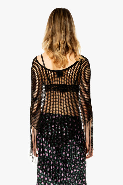 Crochet Fringe Poncho - Licorice