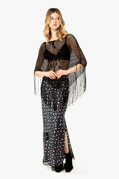 Crochet Fringe Poncho - Licorice