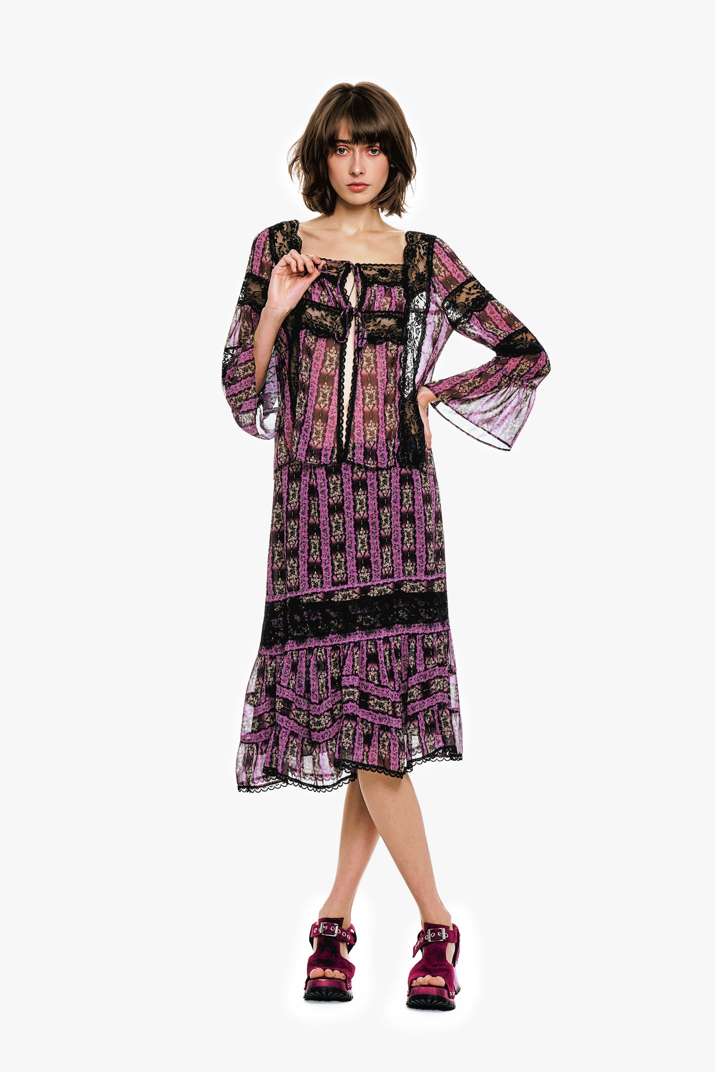 Cameo Stripe Print Tie Blouse