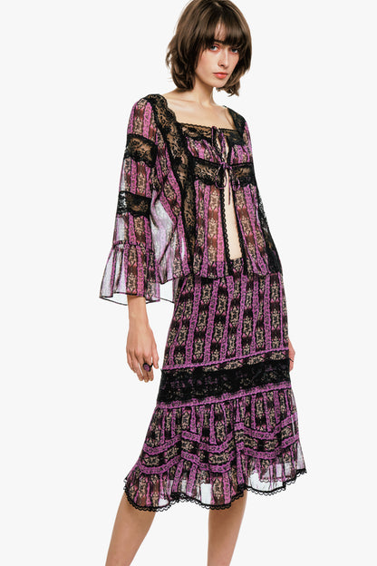 Cameo Stripe Print Tie Blouse