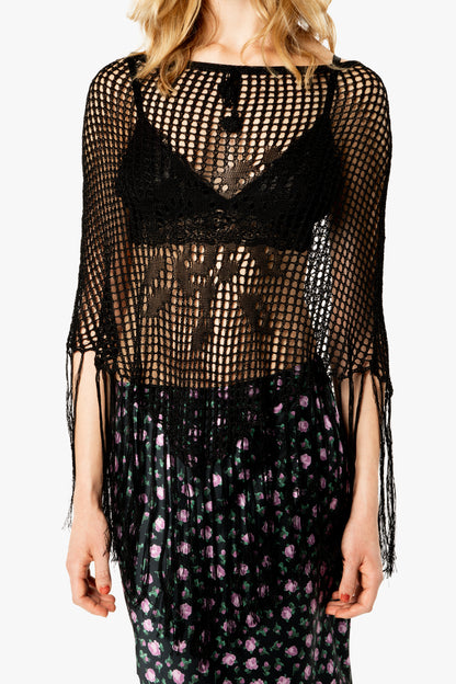 Crochet Fringe Poncho - Licorice