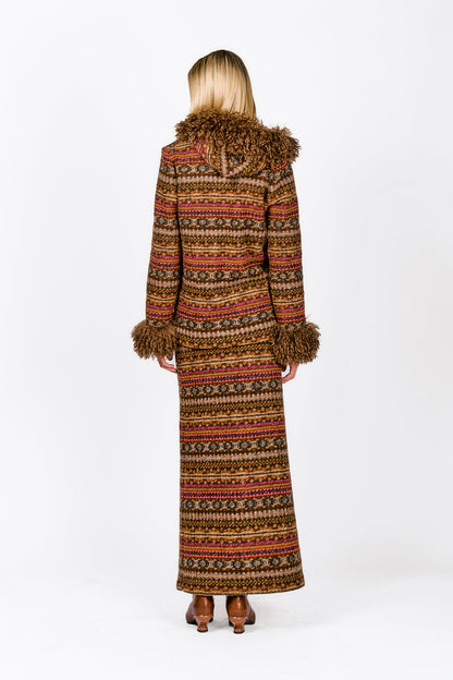 Fair Isle Fleece Maxi Skirt with Slit