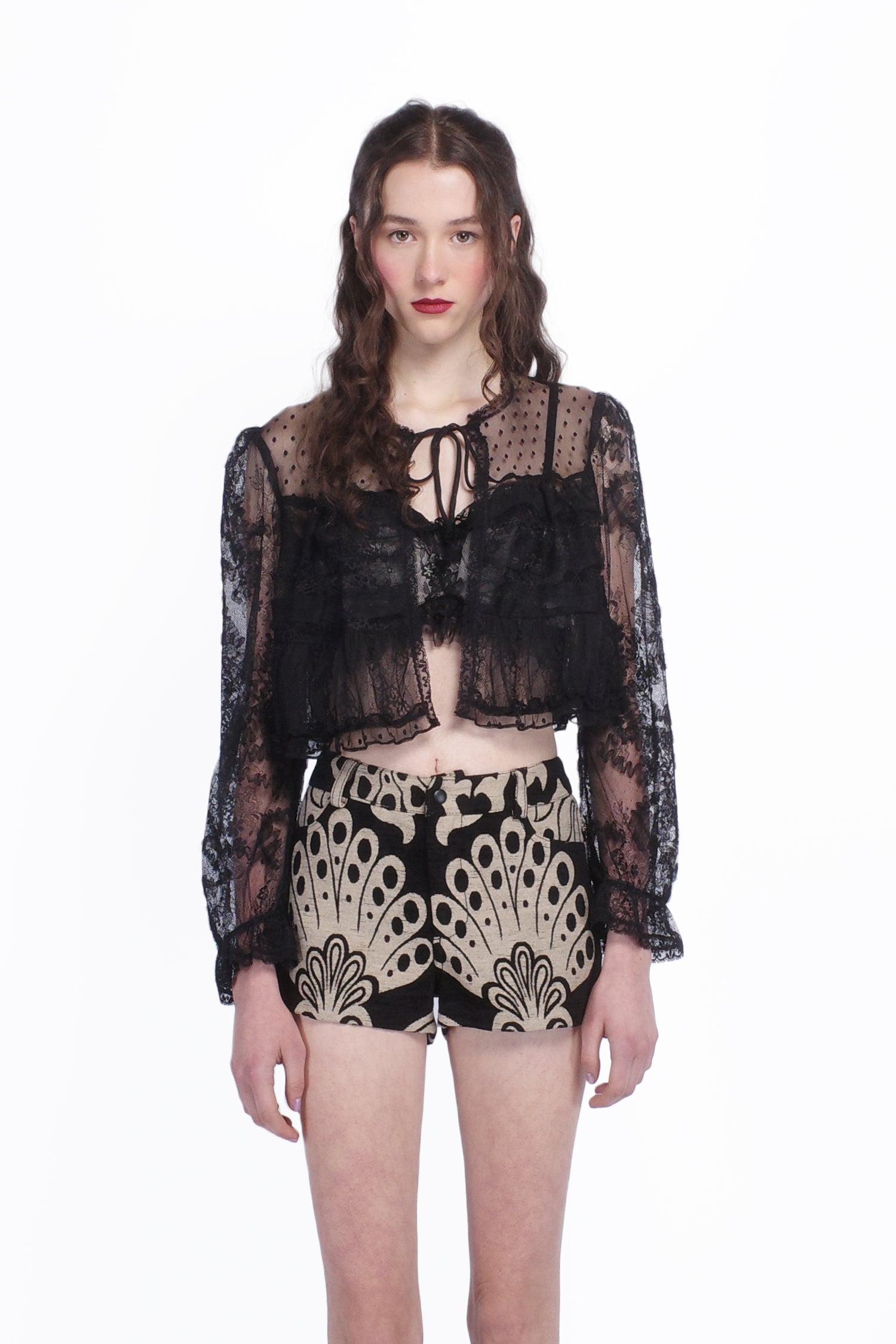 Add a touch of elegance and charm to your wardrobe with this Black Lace Combo Bed Jacket