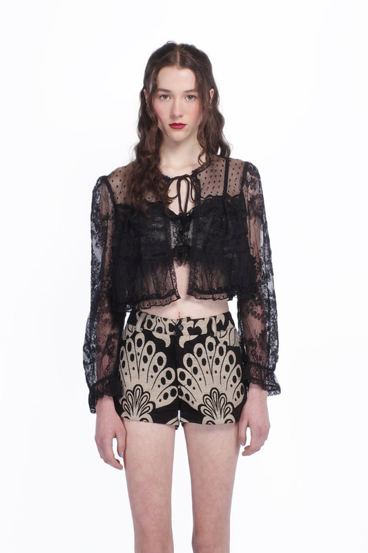 Black Lace Combo Bed Jacket