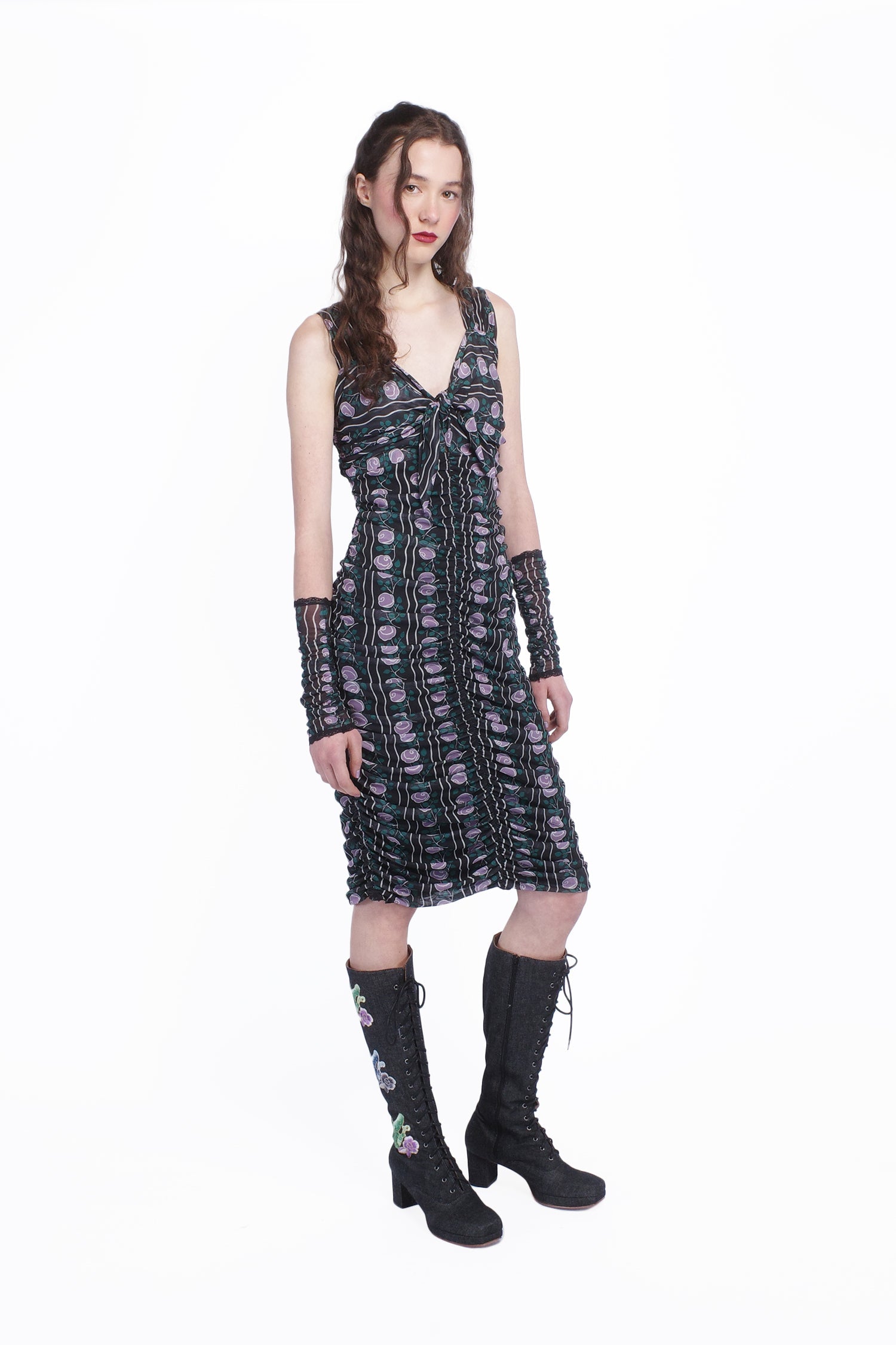 mesh ruched dress Rosetti Mesh Ruched Tie Dress – Anna Sui