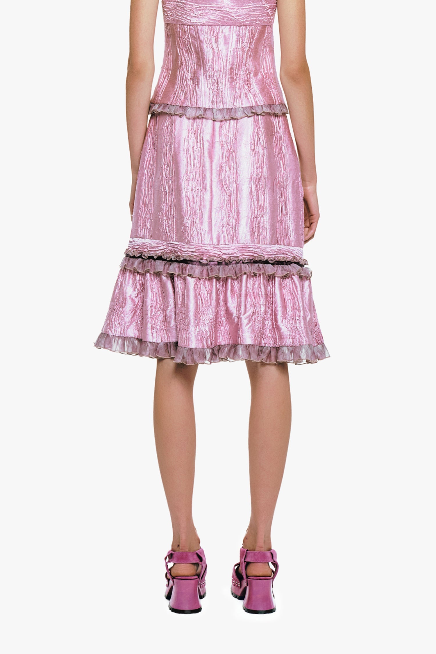 Crushed Satin Ruffle Midi Skirt – Anna Sui