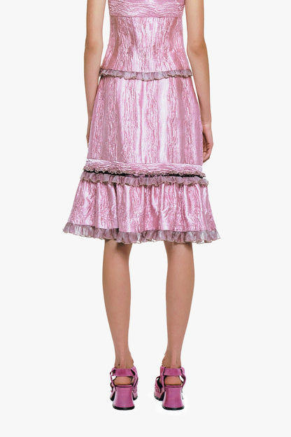 Crushed Satin Ruffle Midi Skirt