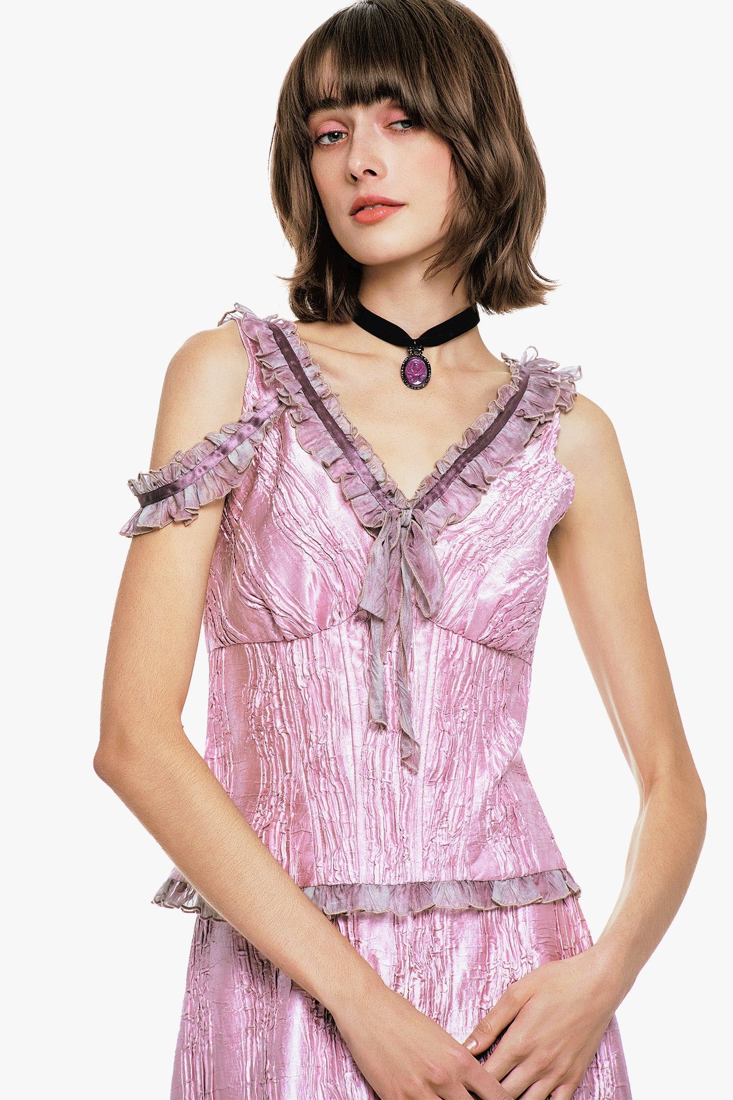 Crushed Satin Bow Top