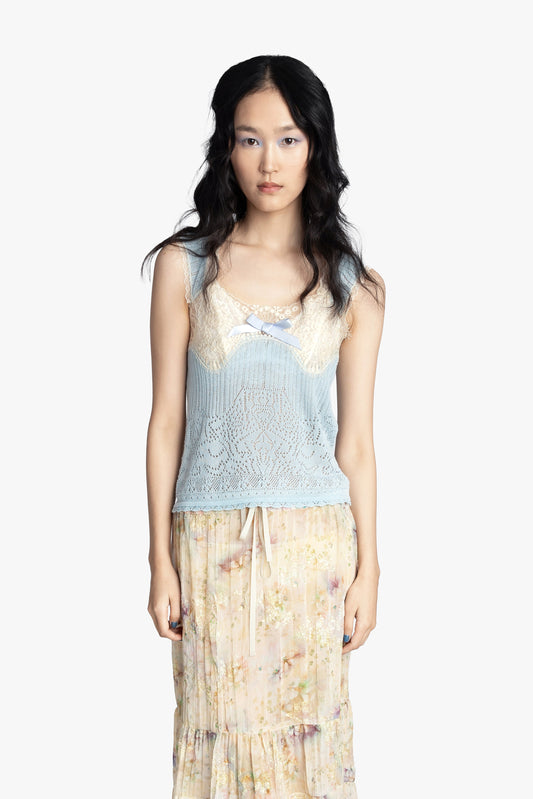 Lingerie Lace Knit Camisole - Sky Blue