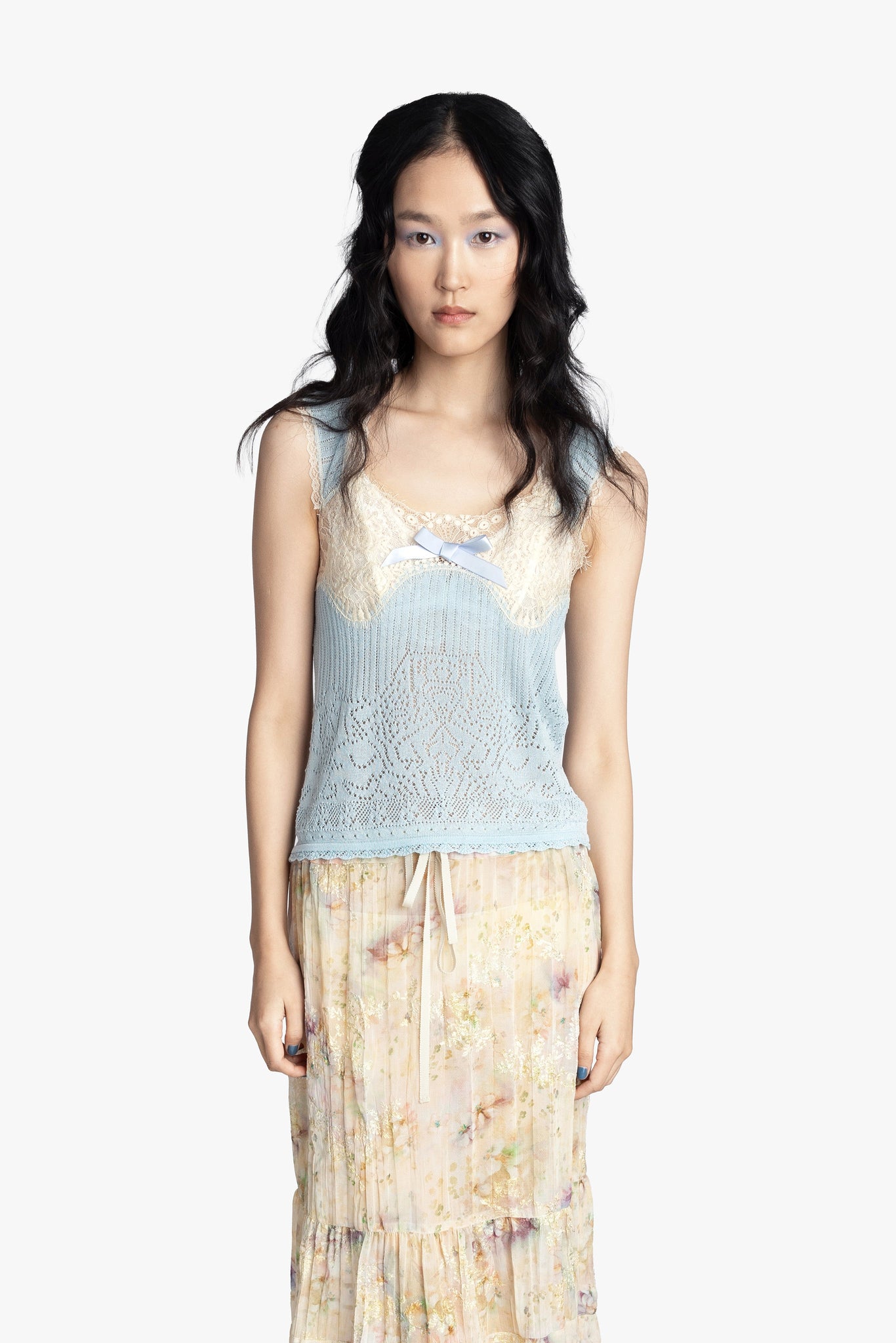 Lingerie Lace Knit Camisole - Sky Blue