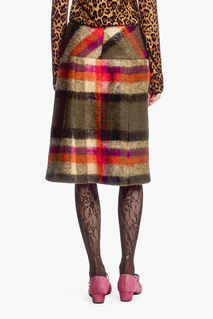 Brushed Wool Plaid Pleated Skirt
