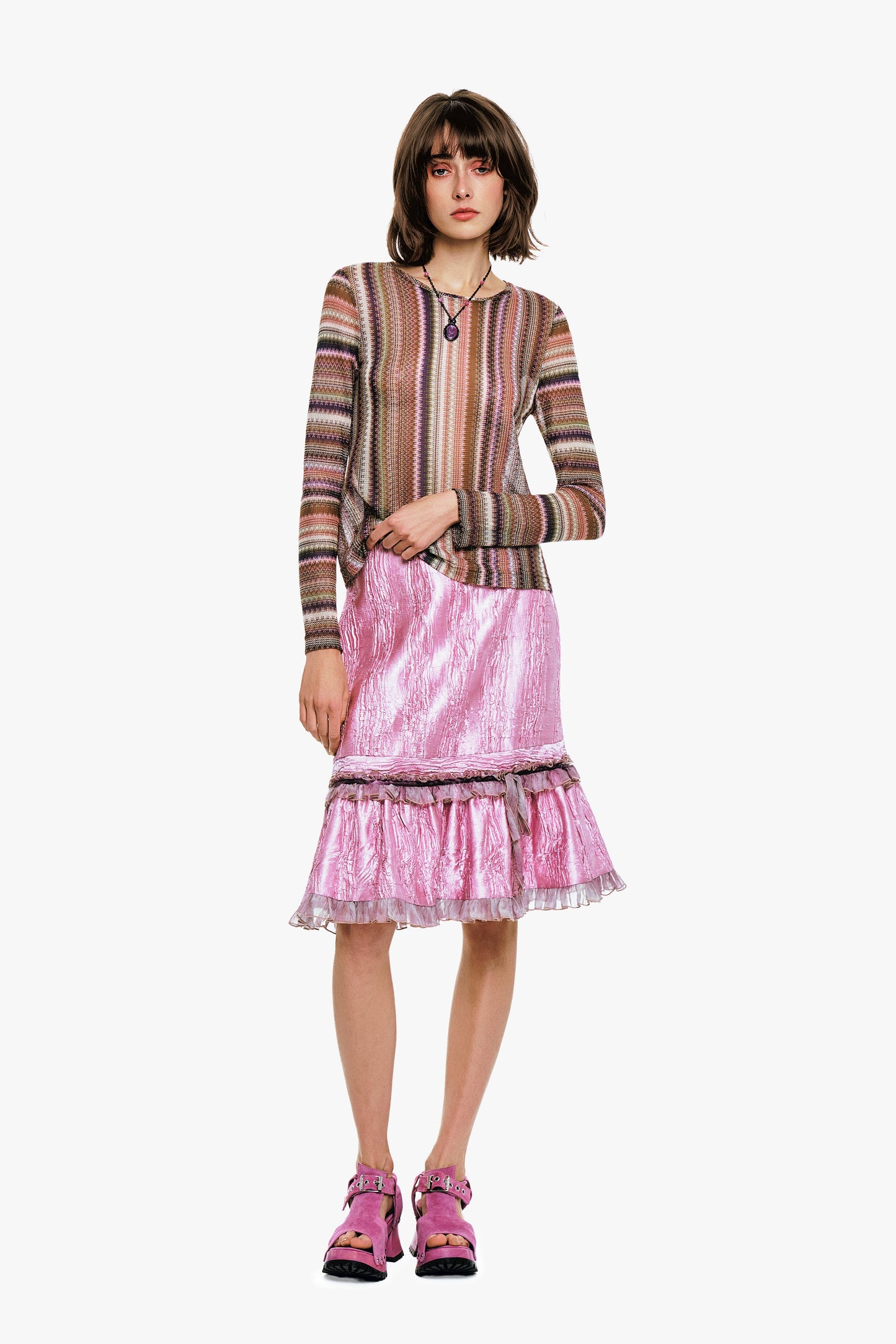 Wavy Chevron Knit Long Sleeve Stripe Top