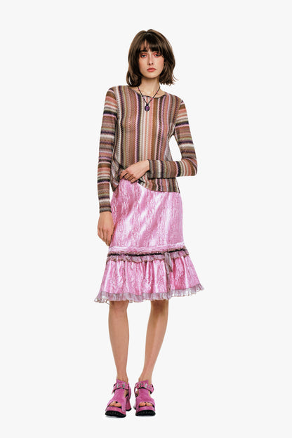 Wavy Chevron Knit Long Sleeve Stripe Top