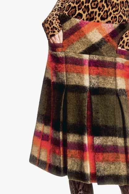 Brushed Wool Plaid Pleated Skirt