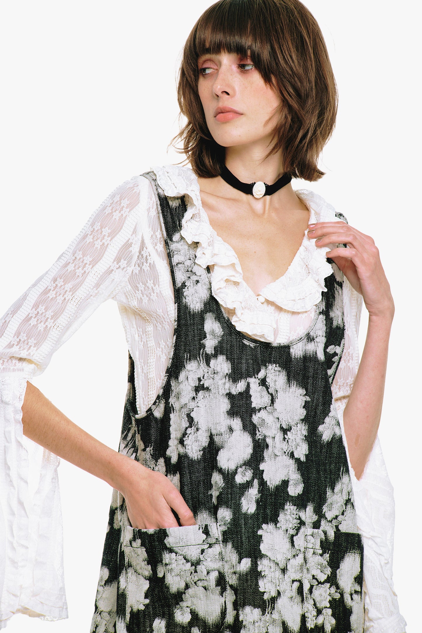 Rose Illusion Denim Ruffle Jumper