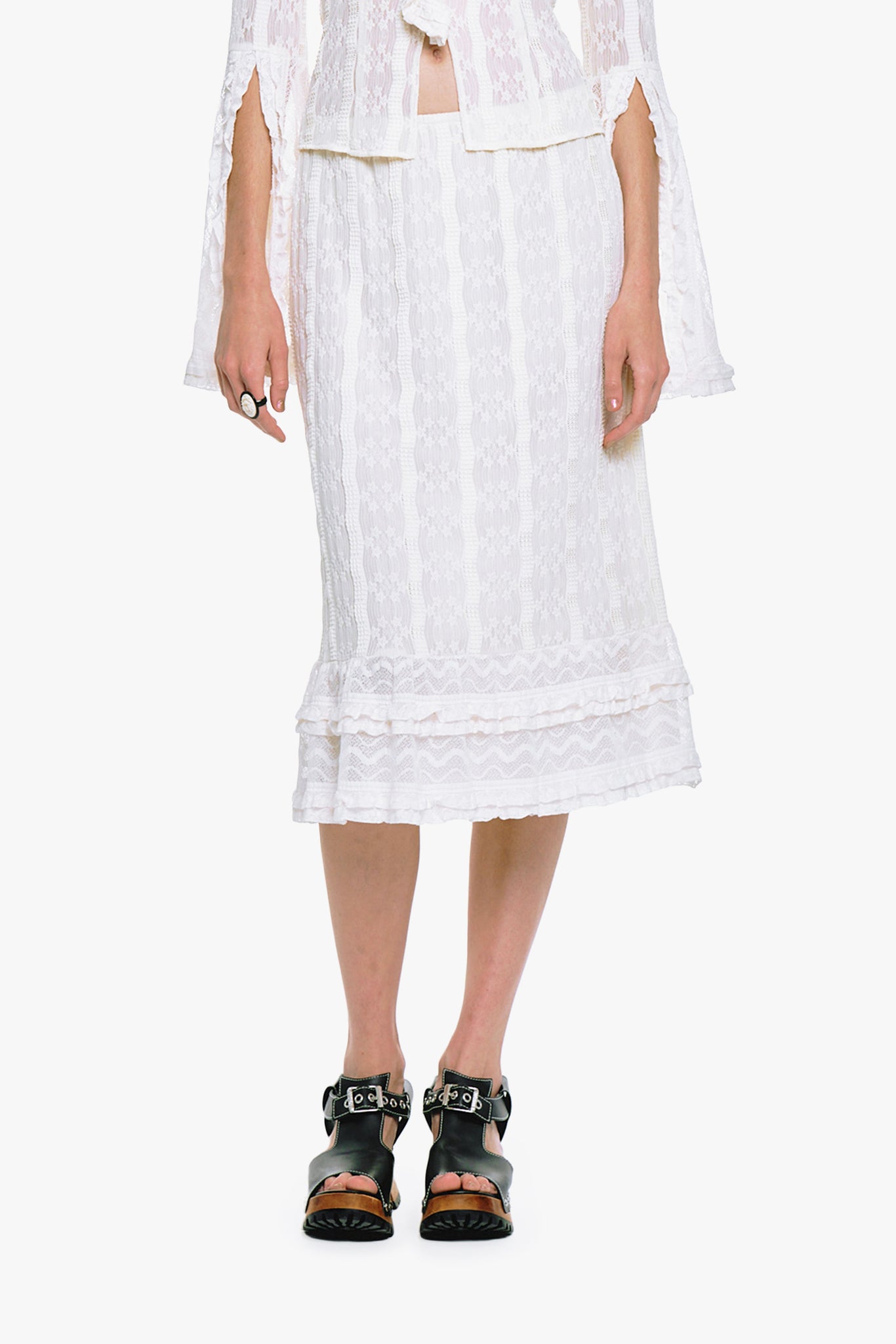 Floral Ruffle Stretch Lace Skirt