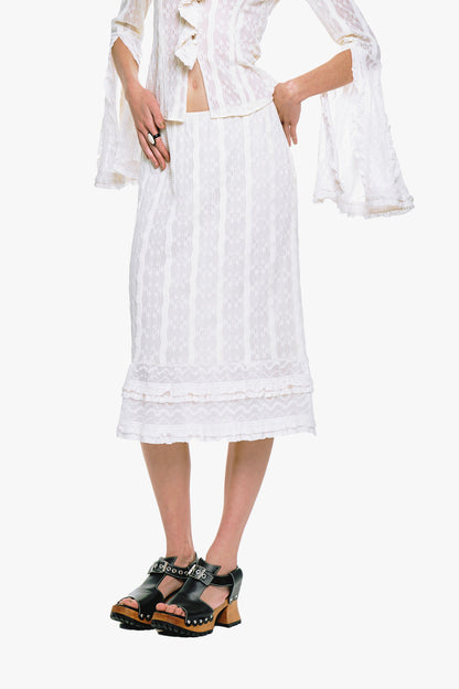 Floral Ruffle Stretch Lace Skirt