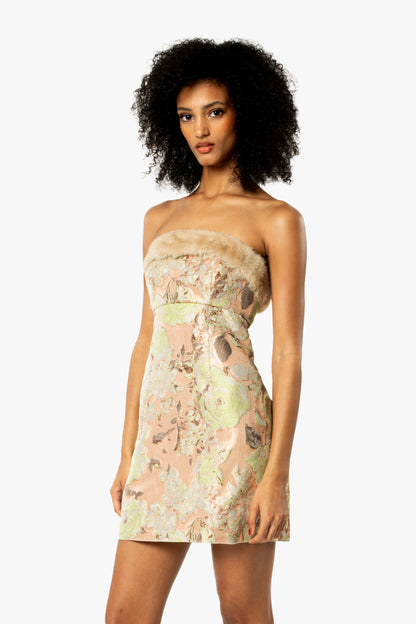 English Rose Brocade Strapless Dress