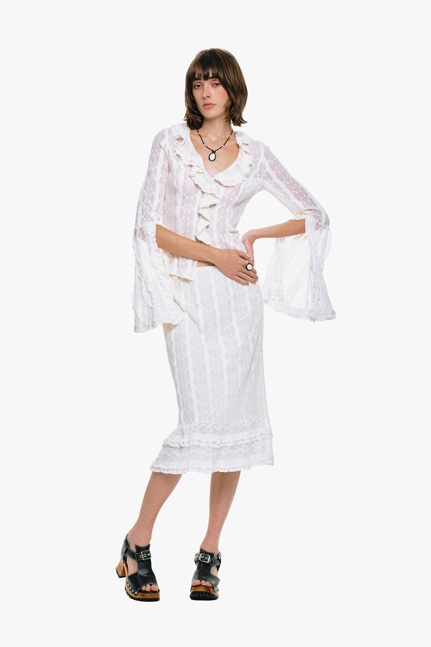 Floral Ruffle Stretch Lace Skirt