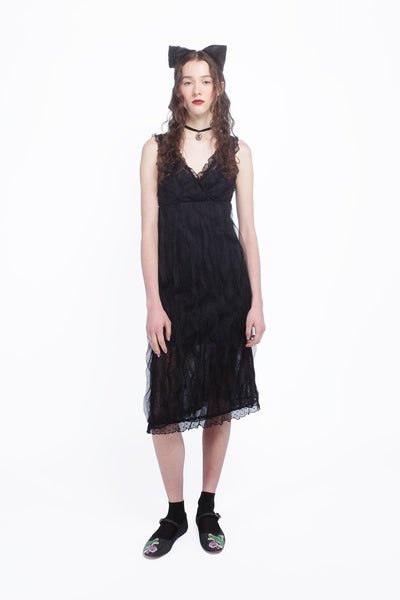 Black Combo Sleeveless Lace Dress  Anna Sui