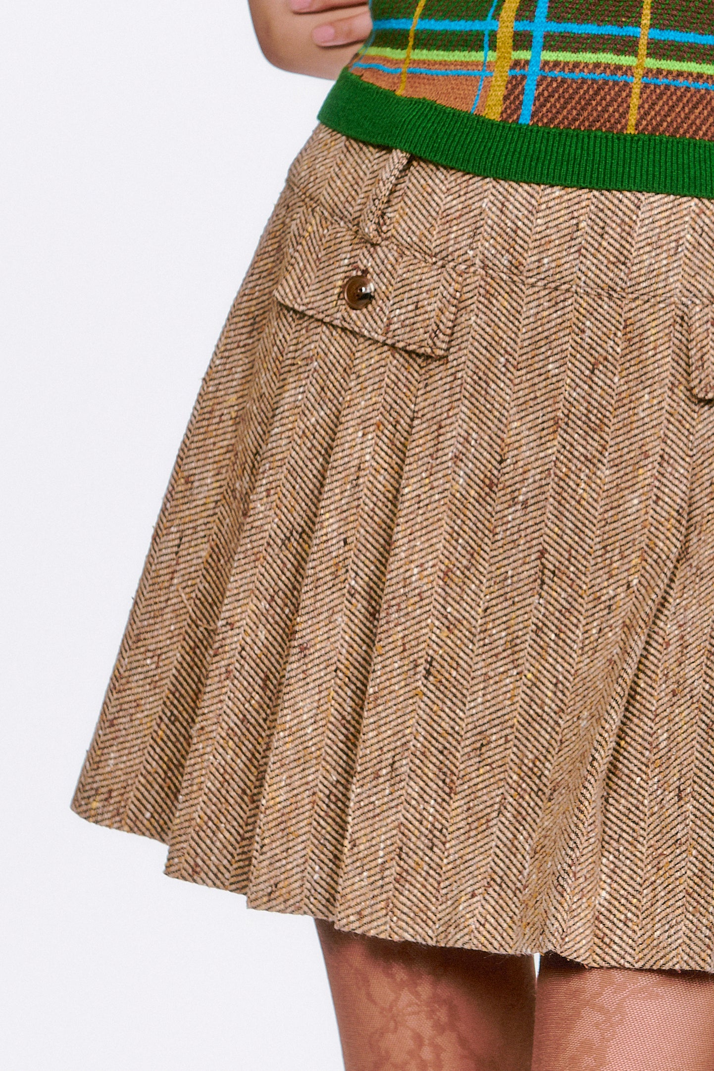 Herringbone Pleated Skirt Caramel Perfect for dressing up or down with timeless appeal.