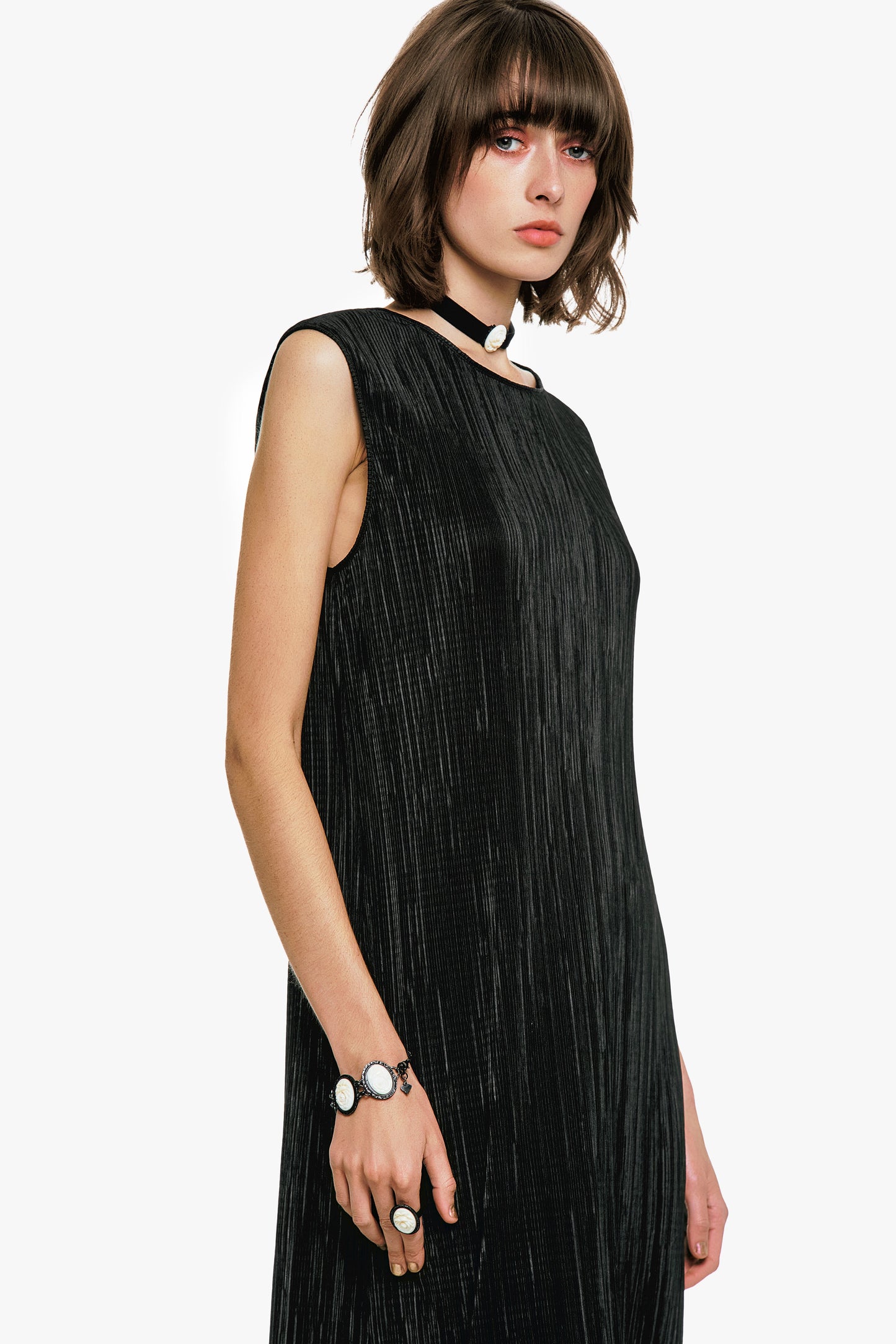 Plissé Sleeveless Maxi Dress