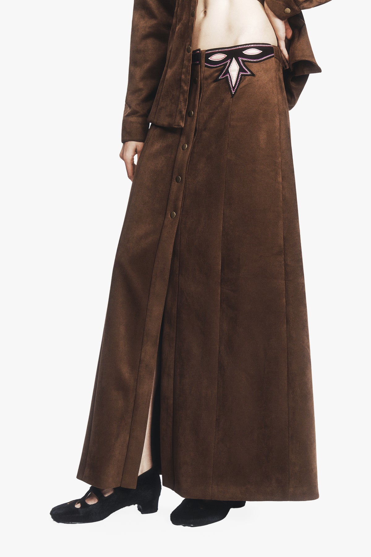 Faux Suede Appliqué Skirt