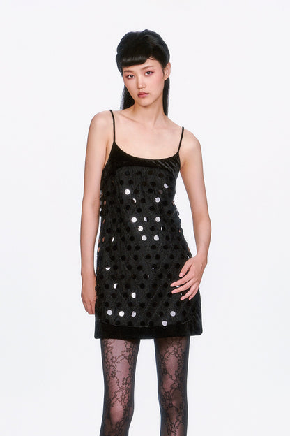 Mesh Paillettes Mini Dress