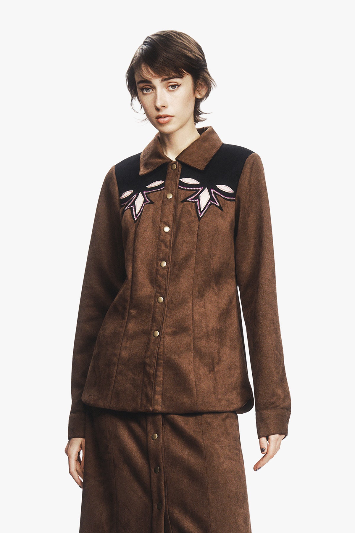 Faux Suede Appliqué Overshirt