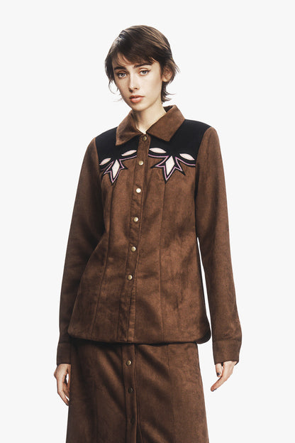 Faux Suede Appliqué Overshirt