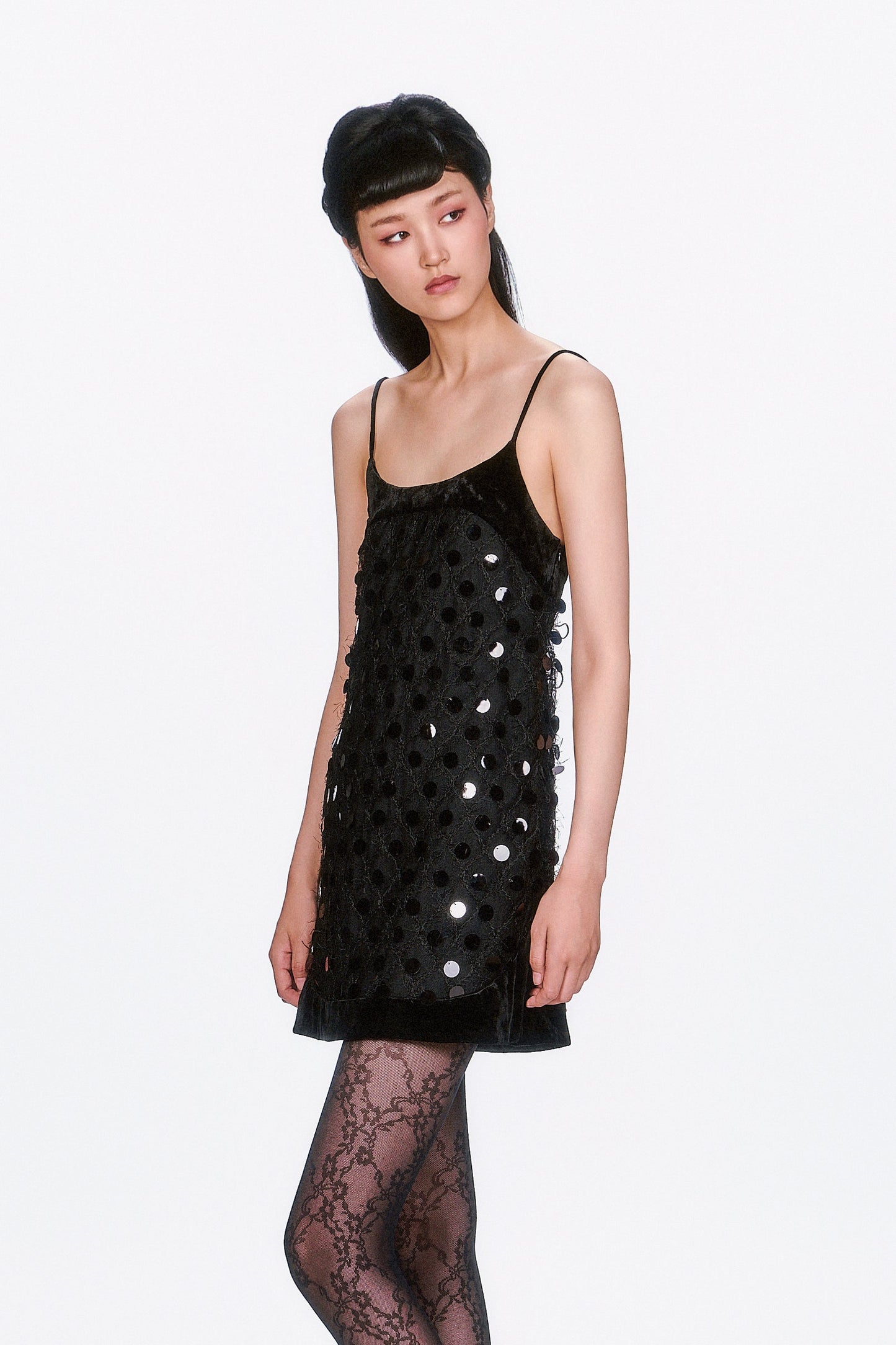 Mesh Paillettes Mini Dress