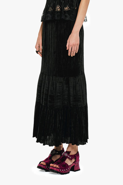 Plissé Tiered Maxi Skirt - Black