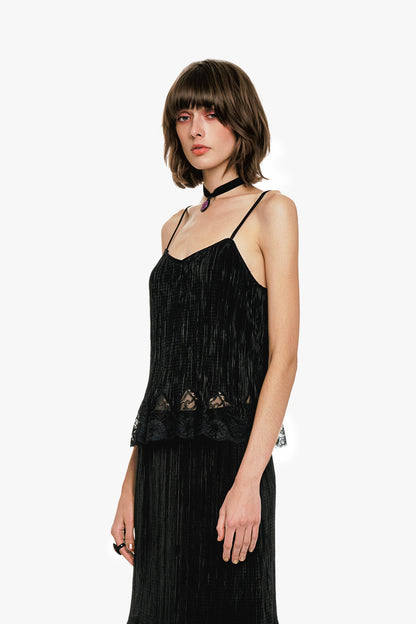 Plissé Lace Trimmed Cami Top