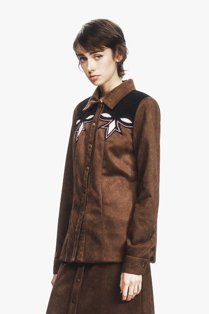 Faux Suede Appliqué Overshirt