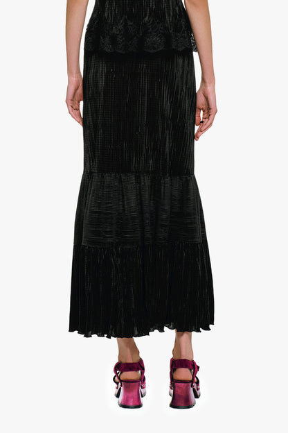 Plissé Tiered Maxi Skirt - Black