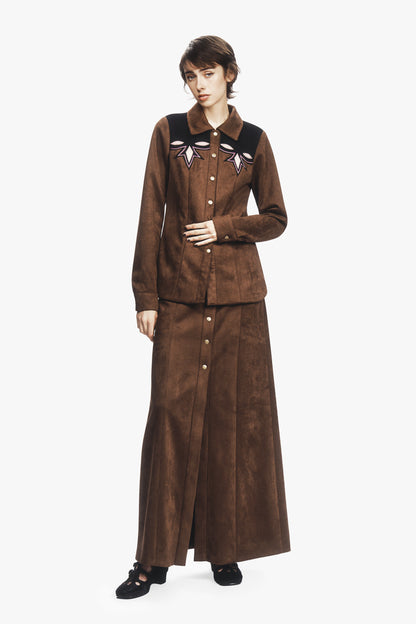 Faux Suede Appliqué Skirt