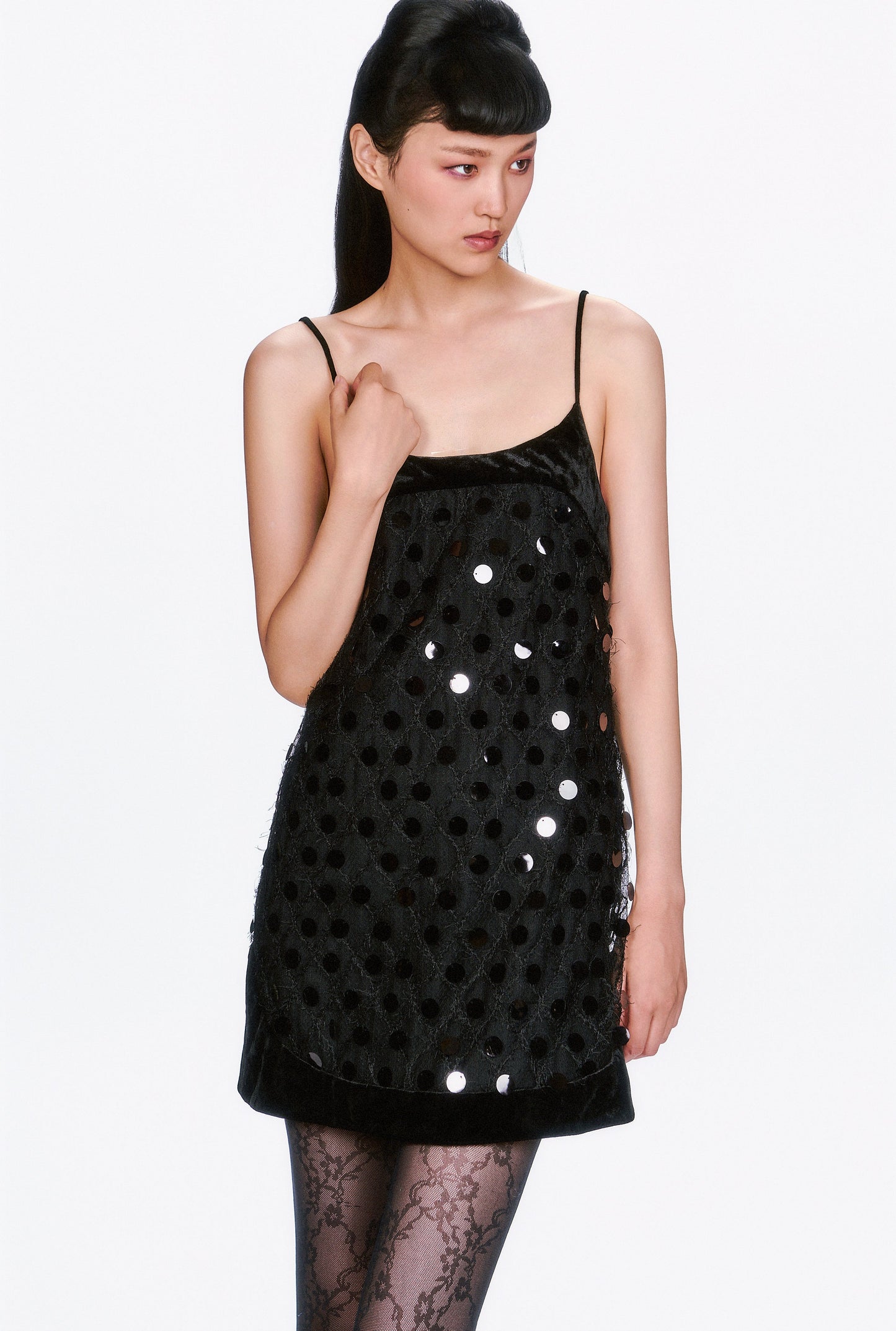 Mesh Paillettes Mini Dress