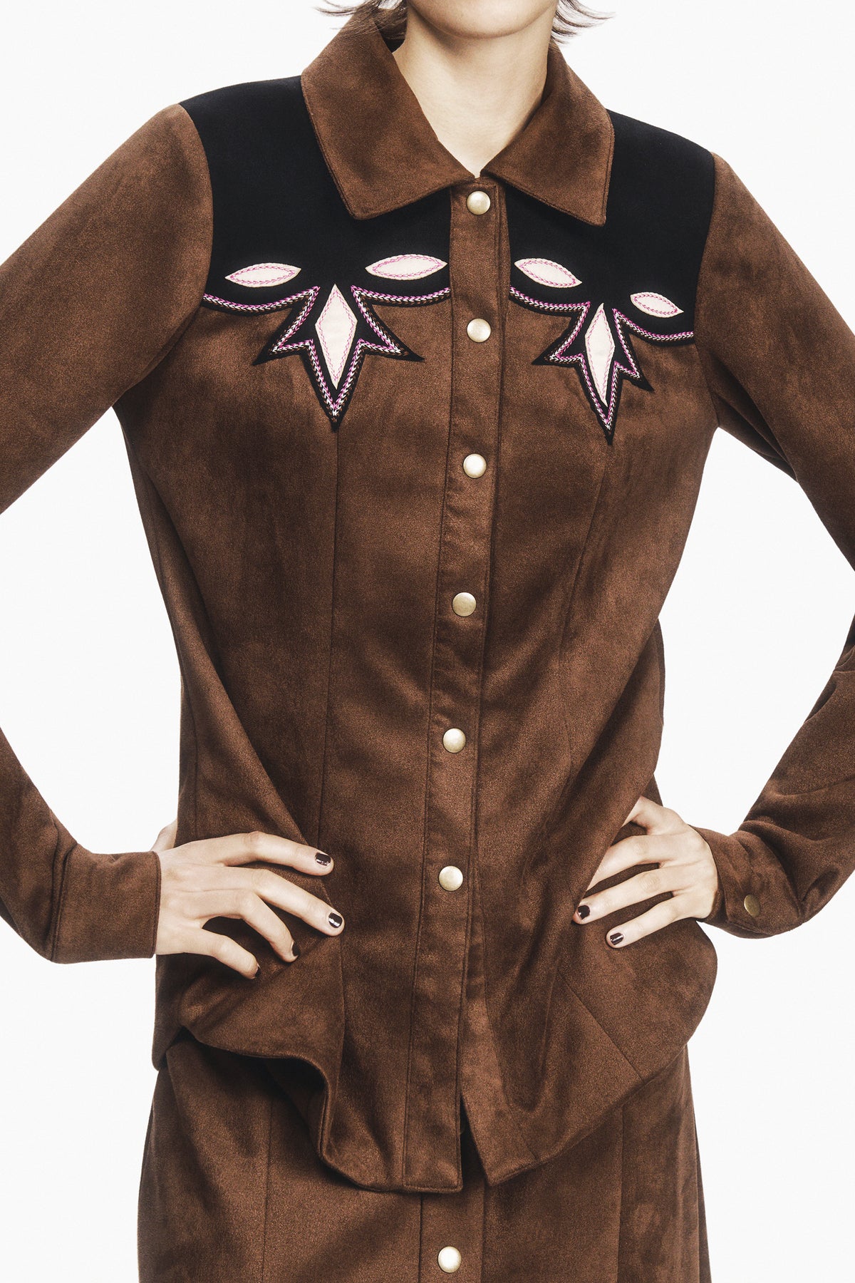 Faux Suede Appliqué Overshirt