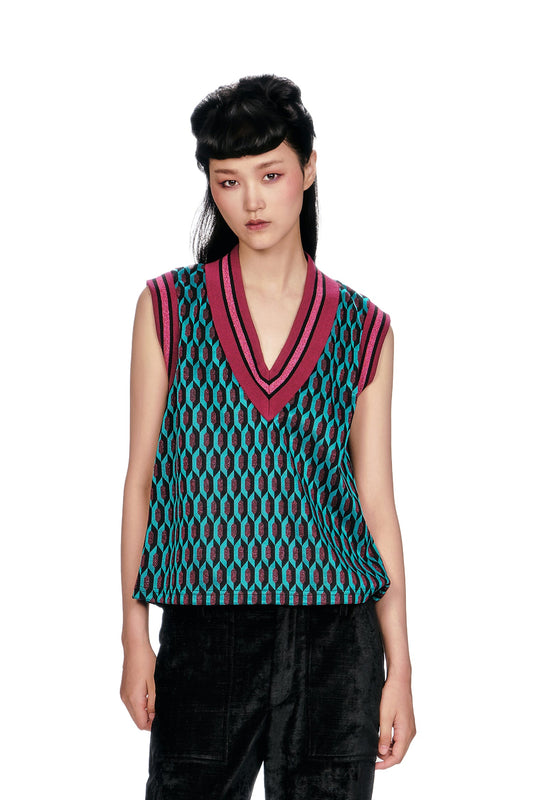 Glitter Geo Jacquard Pullover Vest